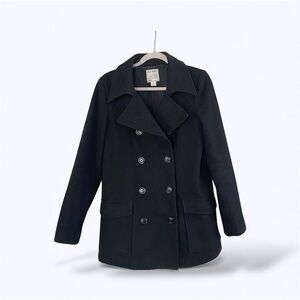 Old Navy Black Winter Brushed Wool Peacoat Warm Snow Travel Coat Outdoors